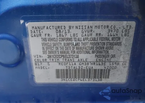 2014 Nissan Versa Note Sv z USA, uszkodzony, nr VIN 3N1CE2CP6EL373138